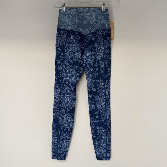 NWT PopFlex Crisscross Hourglass Leggings Women's Size XS Blue Floral High Rise - Picture 3 of 9
